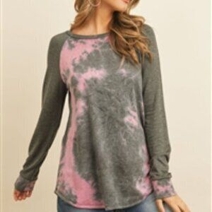 Long Sleeves Top Pink and Gray Size Small